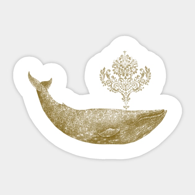 The Damask Whale gold square Sticker by Terry Fan